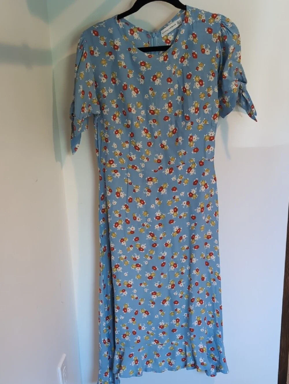 Faithfull the Brand Sky Blue Floral Tie-Sleeve Midi Dress - Picture 5 of 5